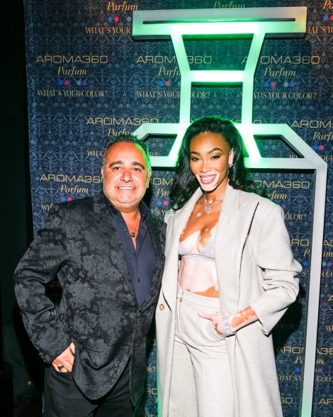 Winnie Harlow and Aroma360 CEO Benzion Aboud