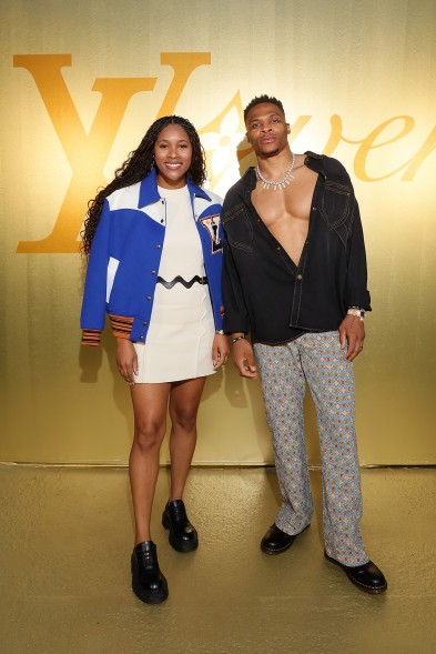 Nina and Russell Westbrook attend the Louis Vuitton men's spring 2024 show.