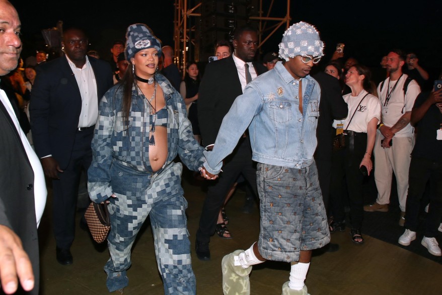 Rihanna and A$AP Rocky attend the Louis Vuitton men's spring 2024 show.